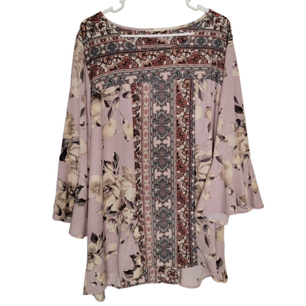 Oddy Women's Floral Bell Sleeve Top Blouse Size 3XL